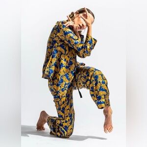 NWT J. Crew collection silk twill relaxed pant sleepy lions print cobalt 14